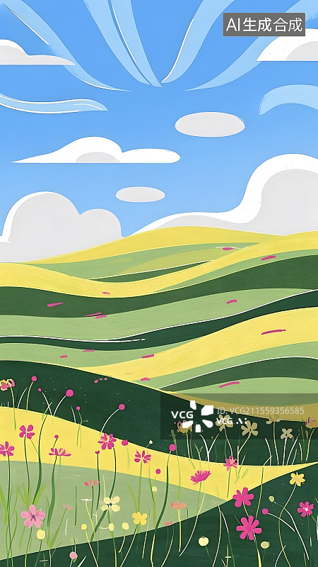 【AI数字艺术】极简风扁平化风景插画图片素材