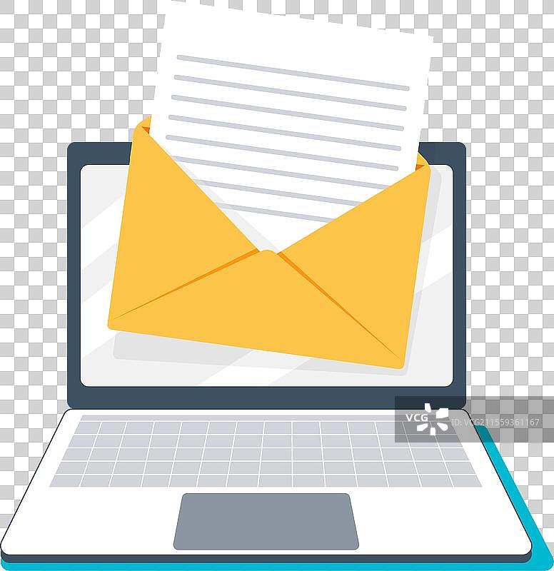 在笔记本电脑屏幕上打开信封并发送图片素材