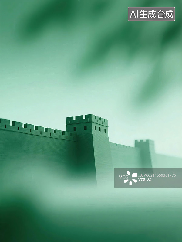 【AI数字艺术】雾中城墙神秘景象图片素材