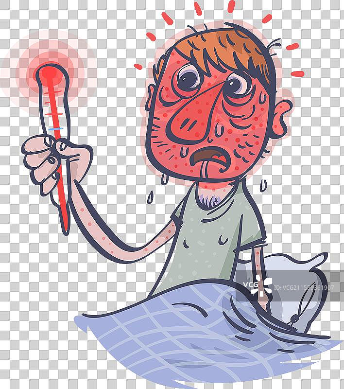 生病的男人躺在床上发烧图片素材