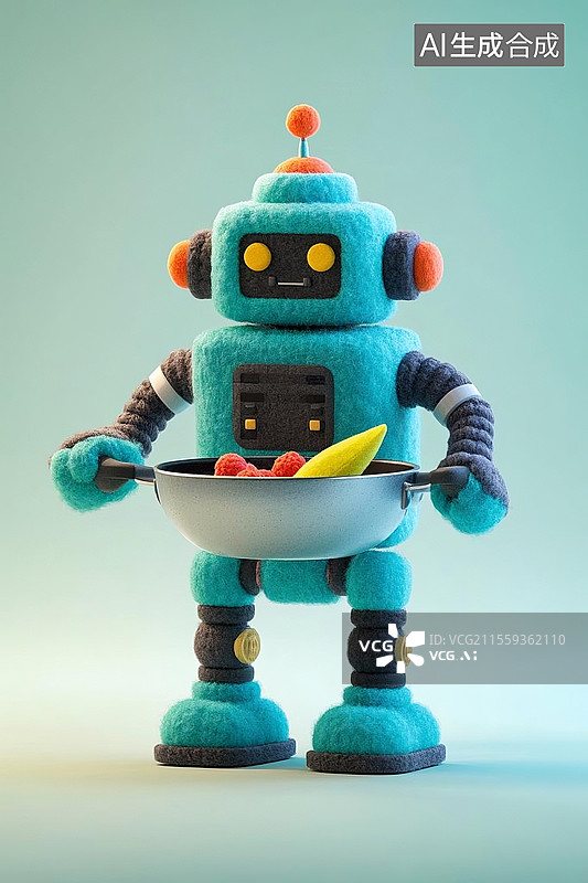 【AI数字艺术】3D卡通毛毡机器人厨师图片素材