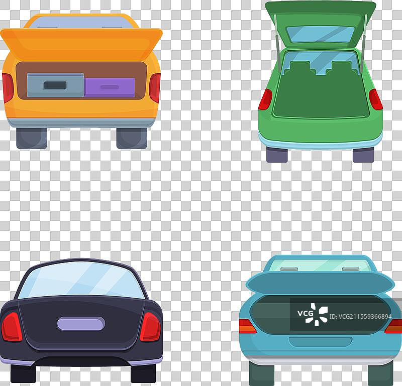 卡通风格的多功能车后备厢图标集图片素材