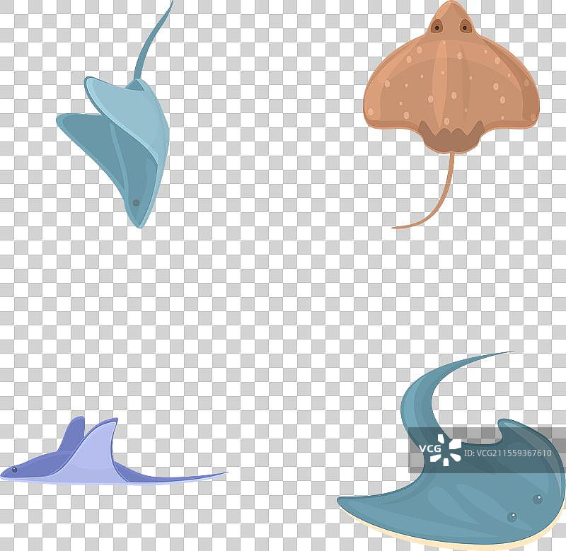 各种黄貂鱼图标集卡通风格图片素材