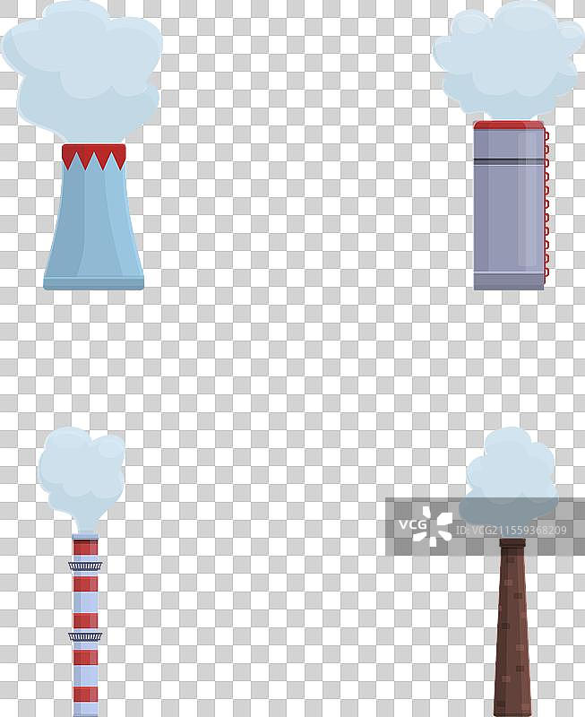 工厂烟囱图标集，卡通风格，色彩丰富图片素材