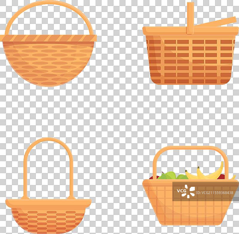 卡通野餐食品篮图标集图片素材