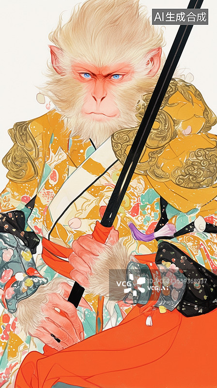 【AI数字艺术】国潮风水墨猴子插画图片素材