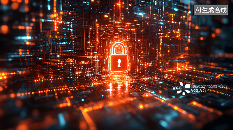 【AI数字艺术】网络安全防护密码锁头图片素材