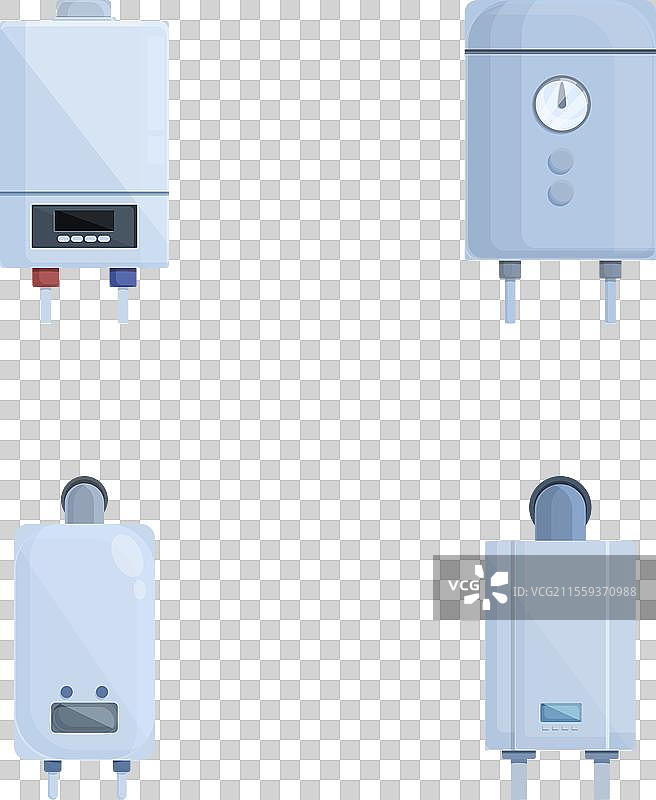 卡通燃气锅炉水 heater 图标集图片素材