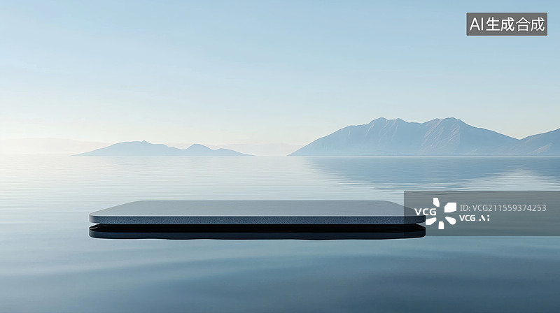 【AI数字艺术】产品站台和水面山图片素材