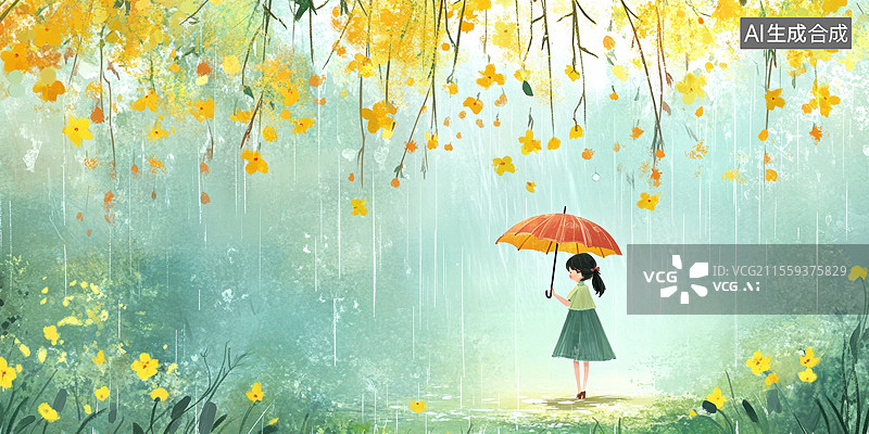 【AI数字艺术】雨中漫步图片素材