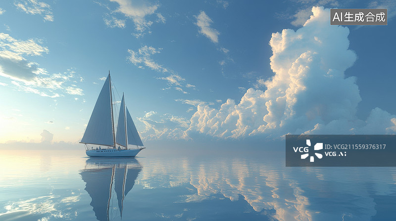 【AI数字艺术】帆船在平静海面上航行图片素材