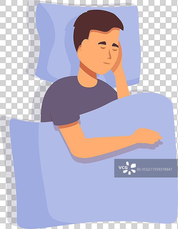 安静的困倦男孩图标，卡通风格，盖着毯子图片素材