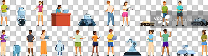 儿童机器人课堂图标集卡通风格图片素材