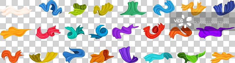 卡通风格的缎面布波浪漂浮图标集图片素材