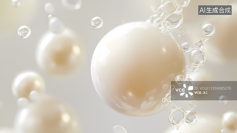 【AI数字艺术】悬浮珍珠与水泡图片素材