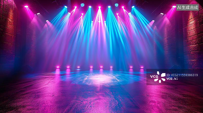 【AI数字艺术】绚丽舞台光影秀  迷幻灯光下的表演空间图片素材