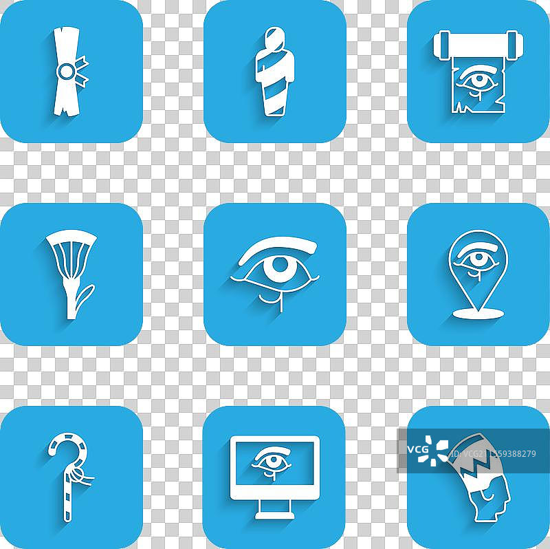 在显示器上放置荷鲁斯之眼和奈芙提蒂的权杖图片素材