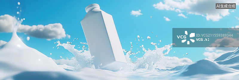 【AI数字艺术】一个白色控包装盒子在水中特写水溅起背景广告牛奶乳制品图片素材