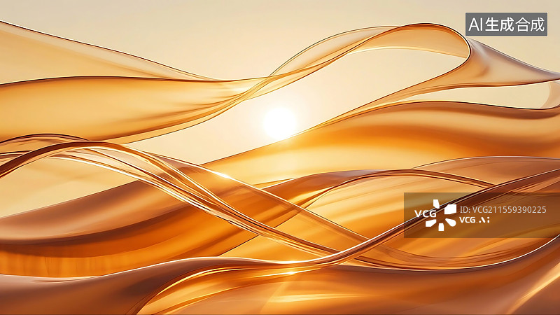 【AI数字艺术】飘动的透明丝带橙色及金色抽象渐变背景图图片素材