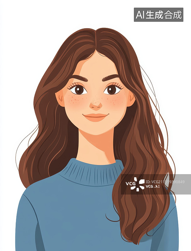 【AI数字艺术】卡通女孩半身证件照形象图片素材