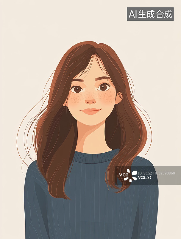 【AI数字艺术】卡通女孩半身证件照形象图片素材