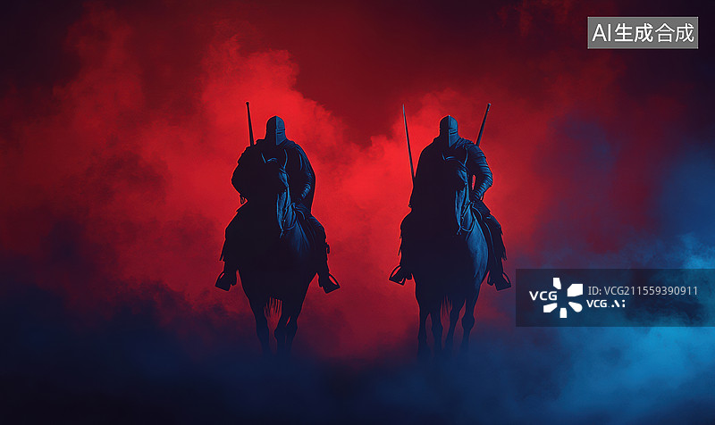 【AI数字艺术】骑士对决在夜色中图片素材