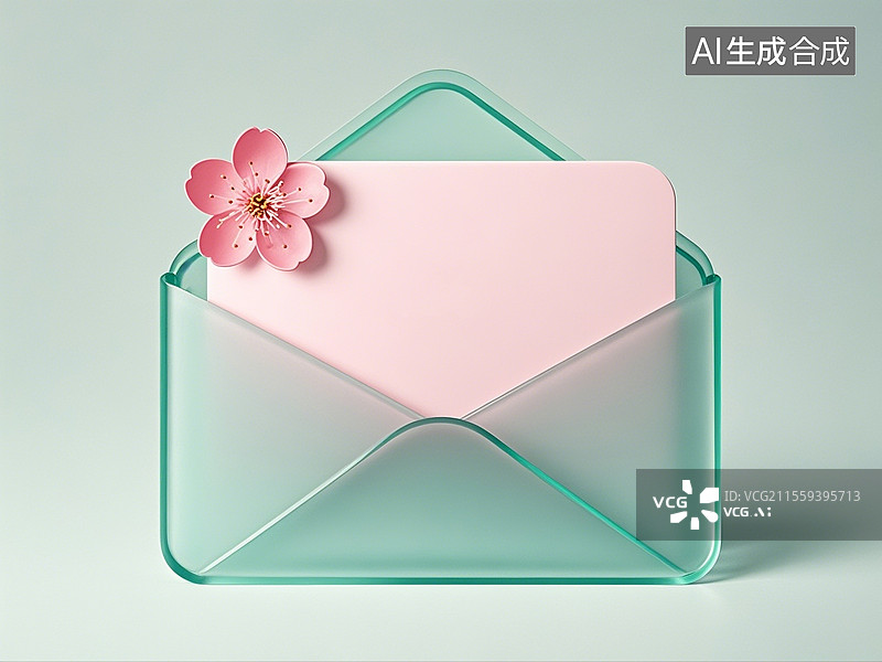 【AI数字艺术】3D渲染，桃花和信封，信件，情书，春天的来信图片素材