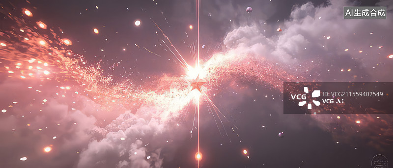 【AI数字艺术】玫瑰金星尘 雾状微粒铜红光核珍珠白发光3D渲染浪漫壁纸图片素材