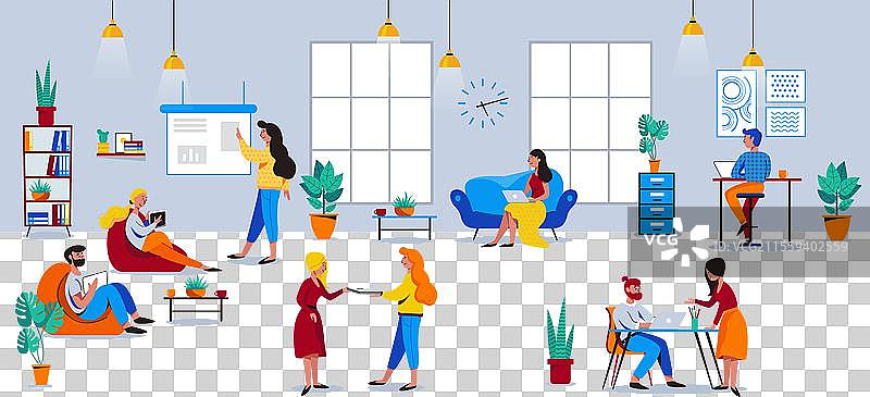 友好的开放空间中两个人在工作图片素材