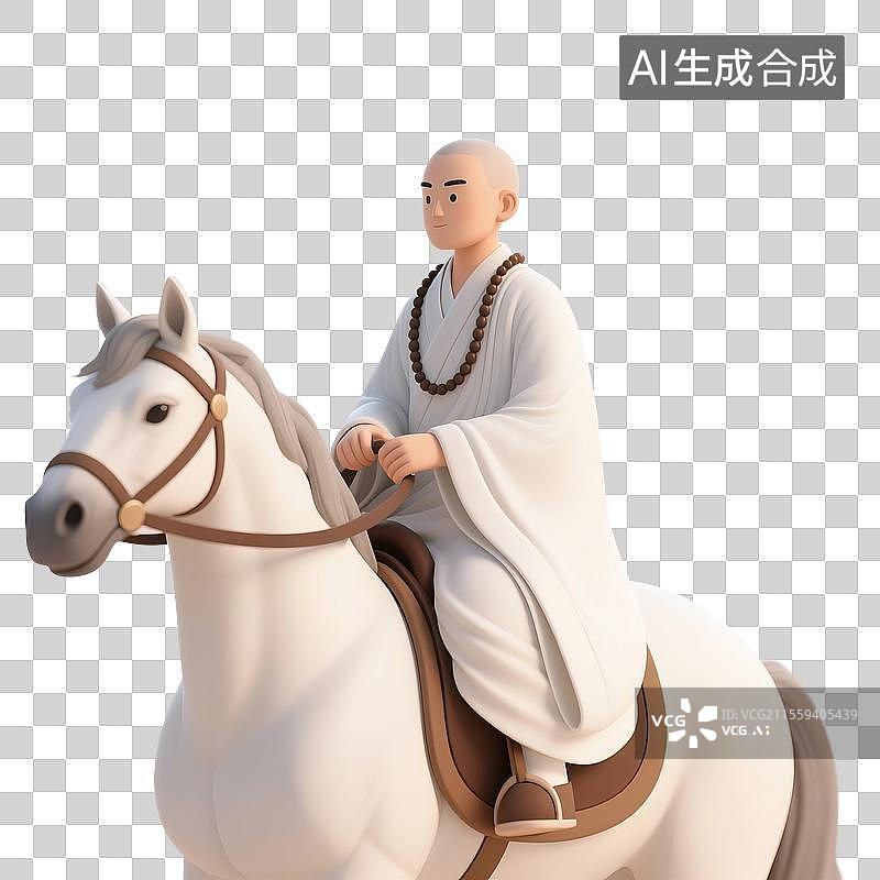 【AI数字艺术】3D渲染，西游记卡通人物形象，唐僧，唐僧骑着白龙马，唐三藏，免抠元素图片素材