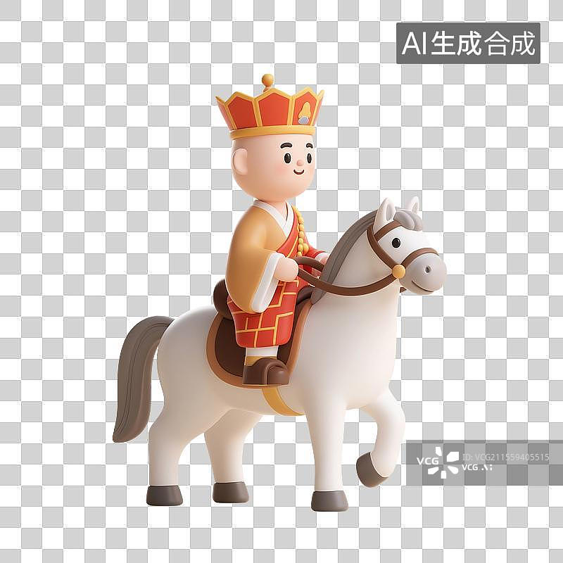 【AI数字艺术】3D渲染，西游记卡通人物形象，唐僧，唐僧骑着白龙马，唐三藏，免抠元素图片素材