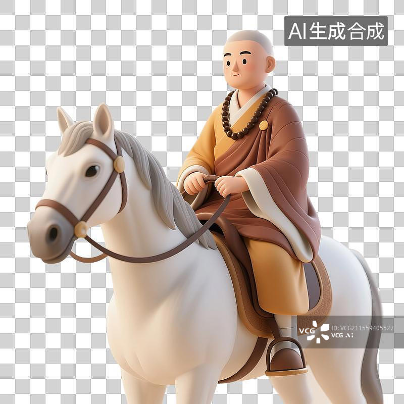 【AI数字艺术】3D渲染，西游记卡通人物形象，唐僧，唐僧骑着白龙马，唐三藏，免抠元素图片素材