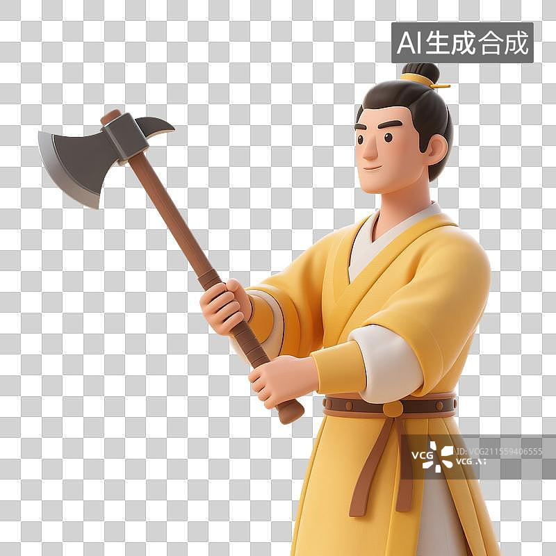 【AI数字艺术】3D渲染中国风人物，童话故事，吴刚砍桂花树，汉服，古装，传统服饰，中秋节，传统节日，免抠元素图片素材