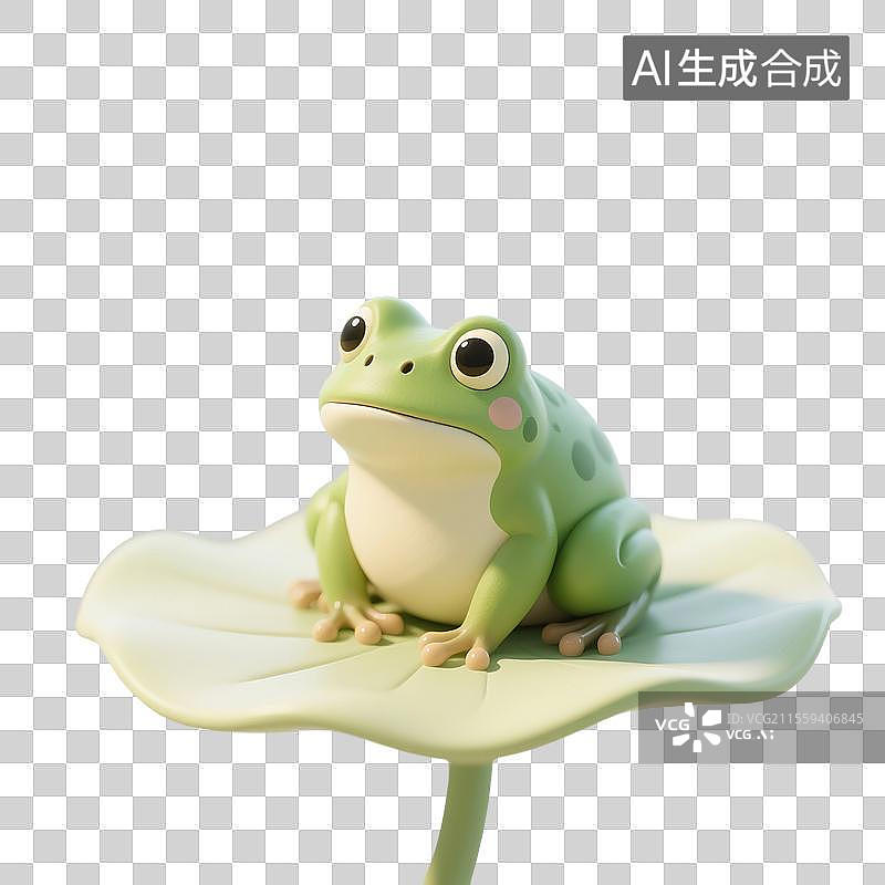 【AI数字艺术】3D渲染卡通动物，荷叶上的小青蛙，夏天，青蛙，免抠元素图片素材