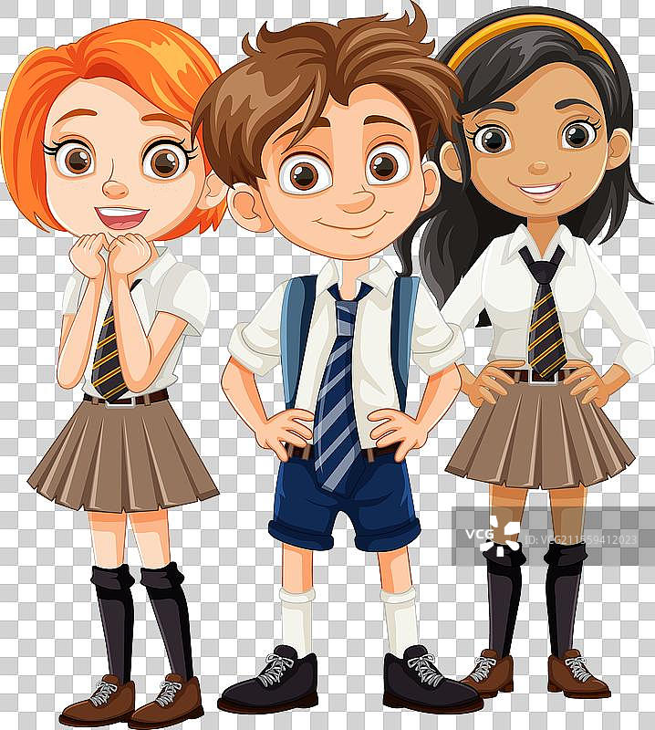 三名穿着校服的学生微笑着图片素材