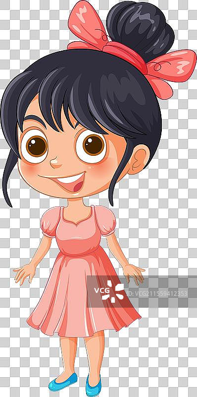 带着大眼睛和蝴蝶结的快乐女孩卡通形象图片素材