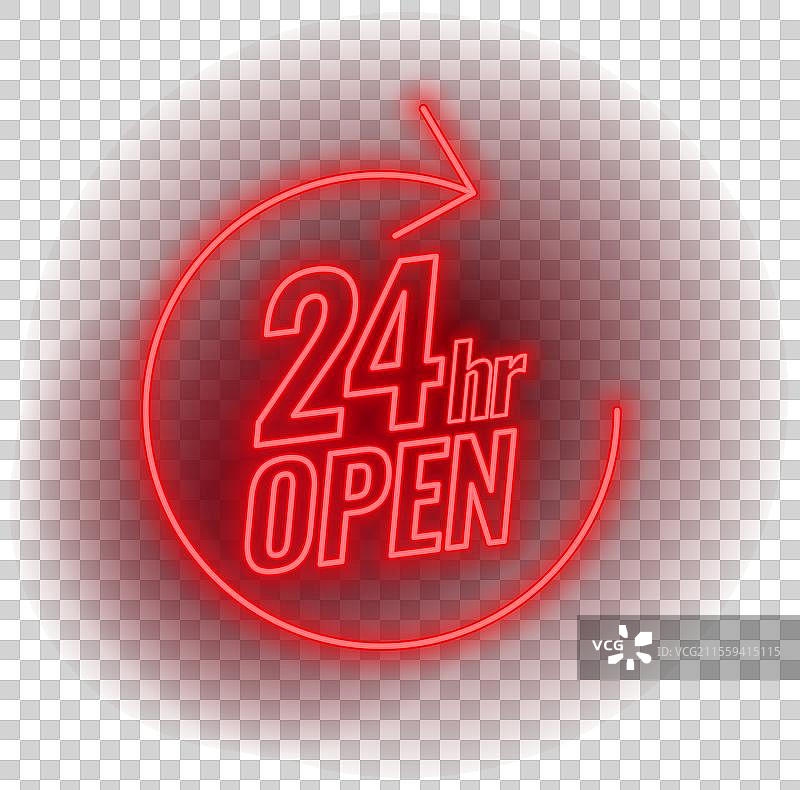 24小时营业的发光红色霓虹招牌图片素材