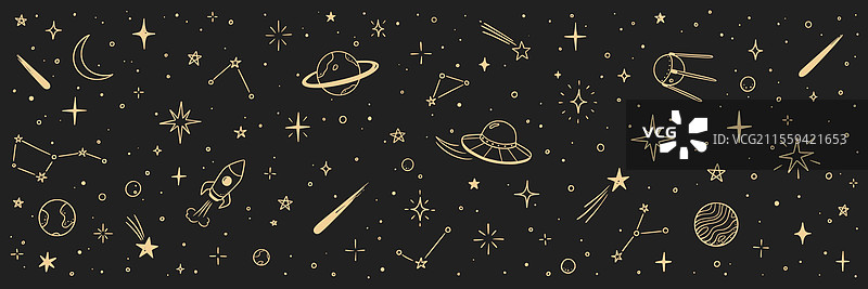 宇宙背景中的星星小孩手部特写图片素材