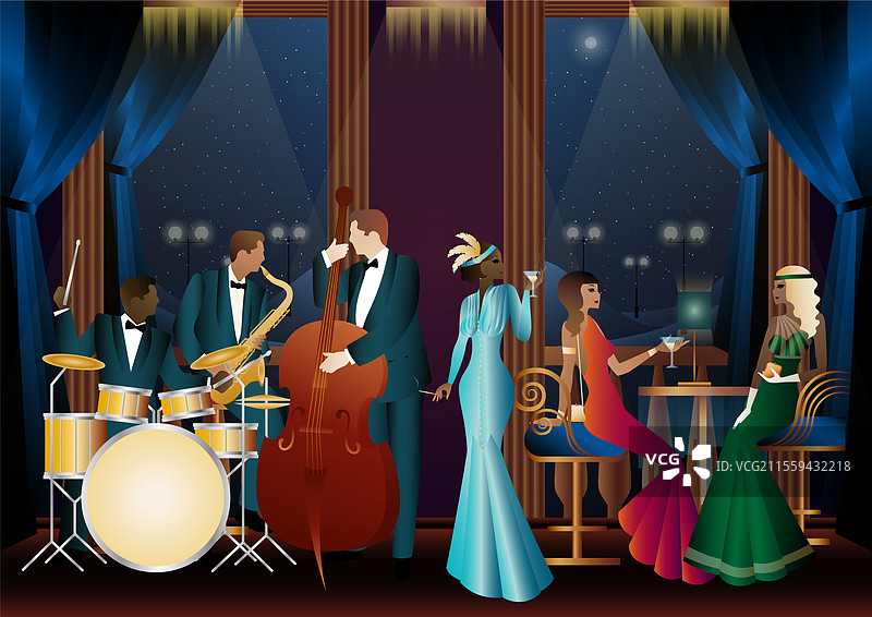 餐厅咖啡馆或酒吧里的爵士乐手图片素材