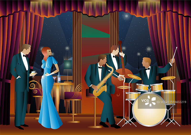 餐厅咖啡馆或酒吧里的爵士乐手图片素材