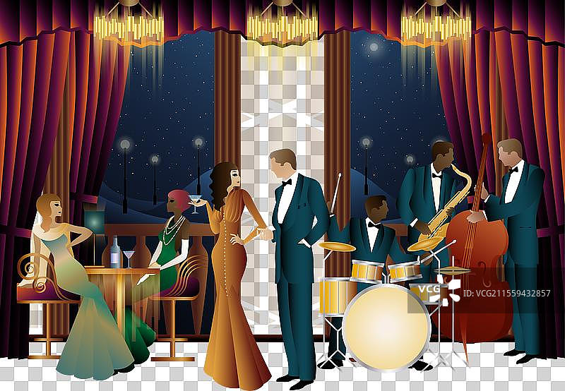 餐厅咖啡馆或酒吧里的爵士乐手图片素材