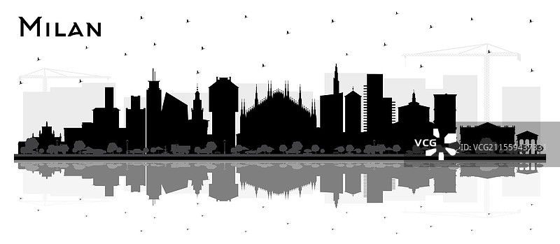 米兰意大利城市天际线剪影，黑色背景图片素材