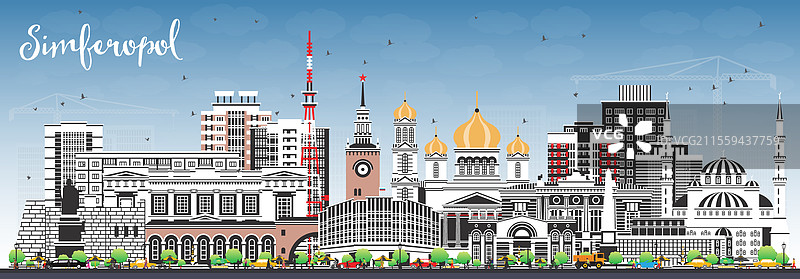 辛费罗波尔克里米亚城市天际线与色彩图片素材
