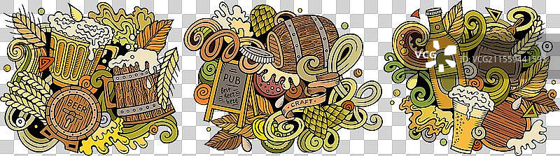 啤酒节卡通涂鸦设计套装图片素材