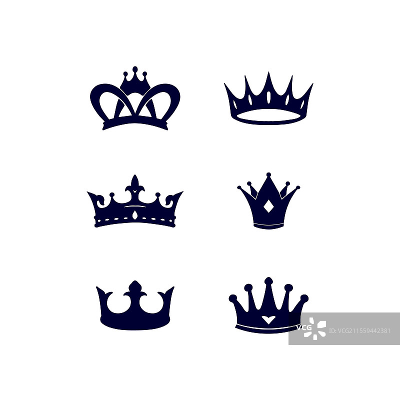 一组手绘的王冠轮廓图片素材