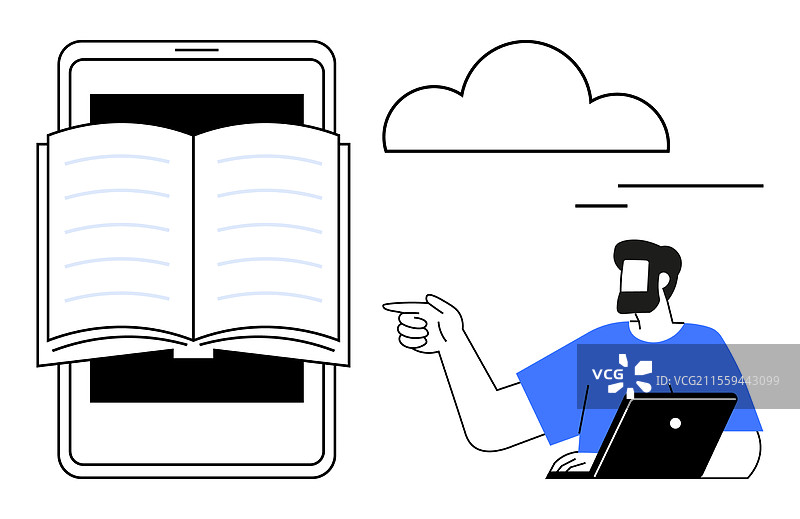 数字学习概念，人与笔记本电脑互动图片素材