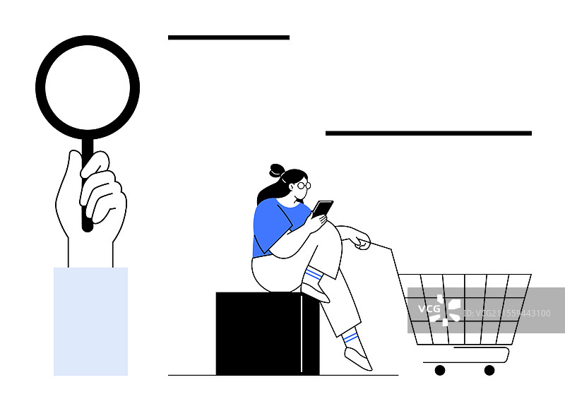 探索在线购物，手持放大镜图片素材