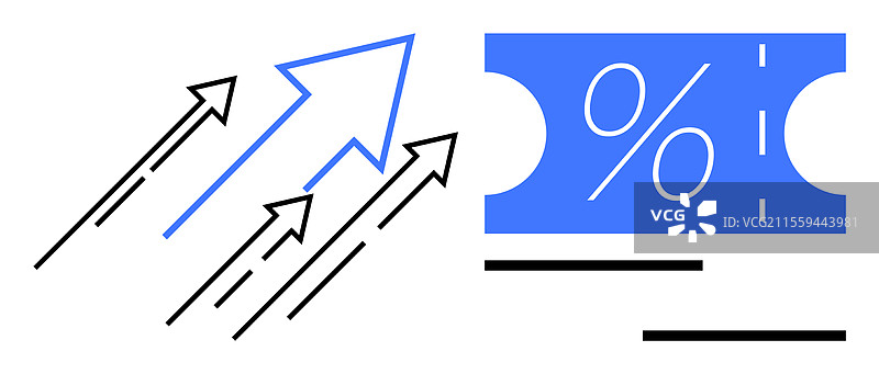 箭头向上移动，旁边有百分比符号图片素材