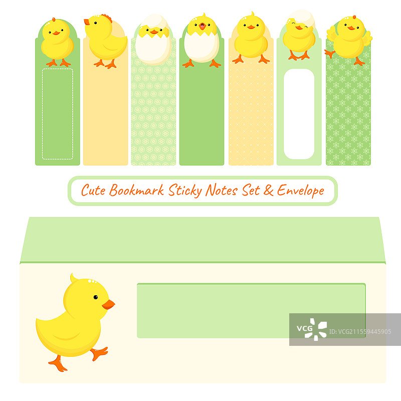 可爱的复活节书签便签纸套装和信封图片素材
