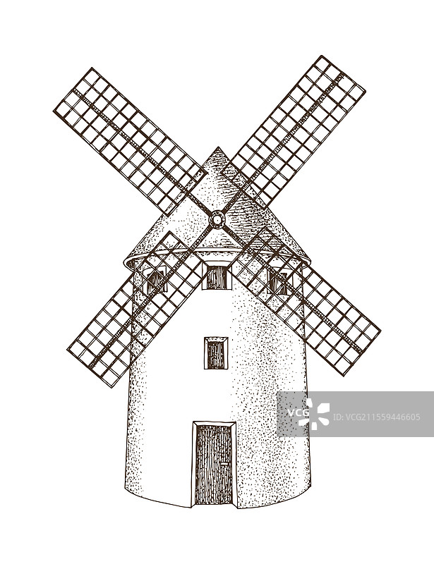 手绘的老磨坊图片素材